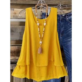 Self-pick-up Plus Size Women's Solid Colour Summer Sleeveless Shirt Casual Lightweight Tank Top  Only Self-pickup Is Supported (Option: Yellow-5XL)