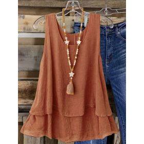 Self-pick-up Plus Size Women's Solid Colour Summer Sleeveless Shirt Casual Lightweight Tank Top  Only Self-pickup Is Supported (Option: Red-5XL)