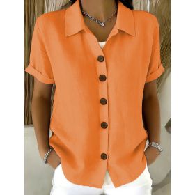 Women's Lapel-button Long-sleeve Shirt (Option: Orange-M)