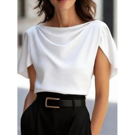 Scoop-neck Draping Short-sleeve Top Casual Shirt For Women (Option: White-S)