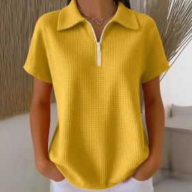 Pullover Drop-shoulder Half-zip Waffle-knit Short Sleeve (Option: Yellow-4XL)