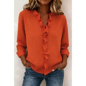 Ruffled Long Sleeve Cotton Shirt (Option: Orange-3XL)