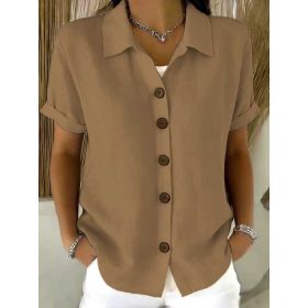 Women's Lapel-button Long-sleeve Shirt (Option: Khaki-3XL)