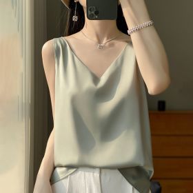 Sling Vest Inner Match Satin Silky Base Loose Sleeveless Top (Option: Bean Green-S)