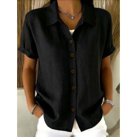 Women's Lapel-button Long-sleeve Shirt (Option: Black-L)
