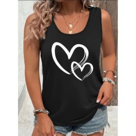 Hearts Print Crew Neck Tank Top, Casual Sleeveless Tank Top For Summer, Women's Clothing (Option: Black-L)