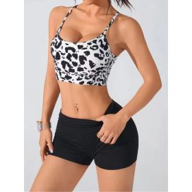Women's Summer New Cross Thin-Strap Floral Print Daily Sports Bra (Option: Black-L)