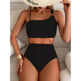 Women's Minimalist Asymmetrical Split Style Quick Drying Bikini Swimsuit (Option: Black-L)