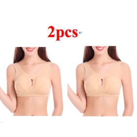 Plus Size Women Bra Ladies Cotton Quake-Proof Underwear Sleep Tops No Buckles Non Wire Lingerie With Removable Padded (Option: Beige-L-2pcs)