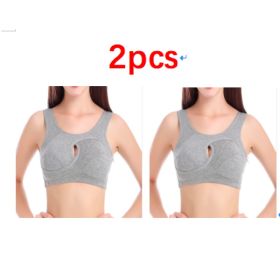 Plus Size Women Bra Ladies Cotton Quake-Proof Underwear Sleep Tops No Buckles Non Wire Lingerie With Removable Padded (Option: Grey-XL-2pcs)