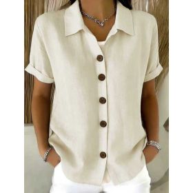 Women's Lapel-button Long-sleeve Shirt (Option: Apricot-M)