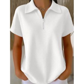 Pullover Drop-shoulder Half-zip Waffle-knit Short Sleeve (Option: White-3XL)