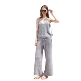 Women's Plush Two-piece Sportswear - Ultra-short Top, Blouse, Wide-leg Pants, Lazy Home Wear Set (Option: Gray-XL)