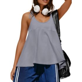 Fisoew Womens Workout Tank Tops Sleeveless Scoop Neck Racerback Loose Summer Active Running Gym Babydoll Shirts (Option: Gray-XXL)