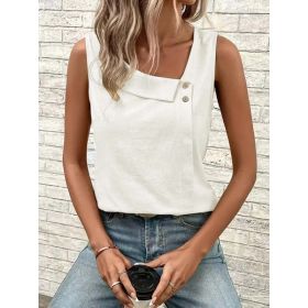 Multi-Color Casual Diagonal Collar Button Vest For Women (Option: White-L)
