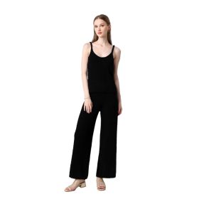 Women's Plush Two-piece Sportswear - Ultra-short Top, Blouse, Wide-leg Pants, Lazy Home Wear Set (Option: Black-S)