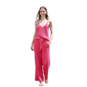Women's Plush Two-piece Sportswear - Ultra-short Top, Blouse, Wide-leg Pants, Lazy Home Wear Set (Option: Pink-XL)