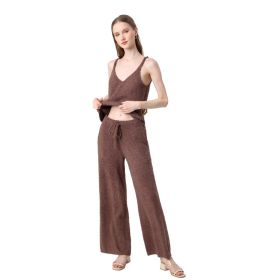 Women's Plush Two-piece Sportswear - Ultra-short Top, Blouse, Wide-leg Pants, Lazy Home Wear Set (Option: brown-XL)
