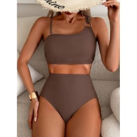 Women's Minimalist Asymmetrical Split Style Quick Drying Bikini Swimsuit (Option: brown-L)