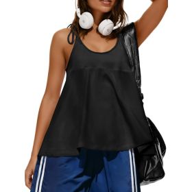 Fisoew Womens Workout Tank Tops Sleeveless Scoop Neck Racerback Loose Summer Active Running Gym Babydoll Shirts (Option: Black-M)