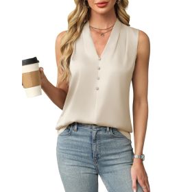 Womens Satin Button V-Neck Sleeveless Top (Option: Apricot-S)
