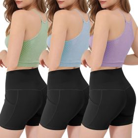 3 Pack Women Crop Basic Tank Top Ribbed Knit Sleeveless Round Neck 9 Color Machine Wash Summer Crop S To XL (Option: PurpleBlueGreen-XL)