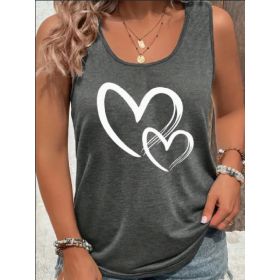 Hearts Print Crew Neck Tank Top, Casual Sleeveless Tank Top For Summer, Women's Clothing (Option: Grey-3XL)