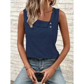Multi-Color Casual Diagonal Collar Button Vest For Women (Option: Navy Blue-3XL)