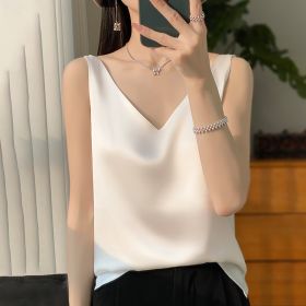 Sling Vest Inner Match Satin Silky Base Loose Sleeveless Top (Option: White-S)