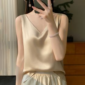 Sling Vest Inner Match Satin Silky Base Loose Sleeveless Top (Option: Champagne-S)