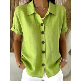 Women's Lapel-button Long-sleeve Shirt (Option: Yellow-S)