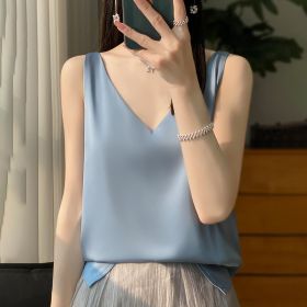 Sling Vest Inner Match Satin Silky Base Loose Sleeveless Top (Option: Bean Blue-S)