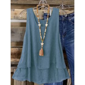 Self-pick-up Plus Size Women's Solid Colour Summer Sleeveless Shirt Casual Lightweight Tank Top  Only Self-pickup Is Supported (Option: Blue-5XL)