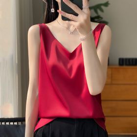 Sling Vest Inner Match Satin Silky Base Loose Sleeveless Top (Option: Wine Red-S)