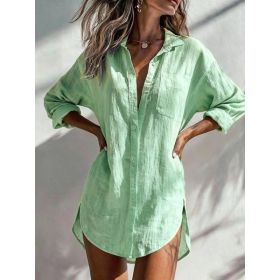 Loose-fitting Womens Solid-color Lapel Shirt (Option: Light Green-S)