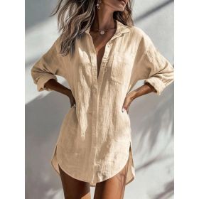 Loose-fitting Womens Solid-color Lapel Shirt (Option: Apricot-S)