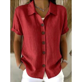 Women's Lapel-button Long-sleeve Shirt (Option: Red-M)