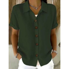 Women's Lapel-button Long-sleeve Shirt (Option: Army Green-XL)