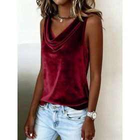 Womens Sleeveless V-Neck Velvet Vest (Option: Wine Red-S)
