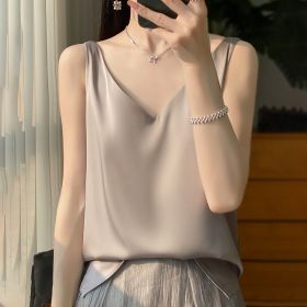 Sling Vest Inner Match Satin Silky Base Loose Sleeveless Top (Option: Silver Gray-M)