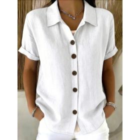 Women's Lapel-button Long-sleeve Shirt (Option: White-M)