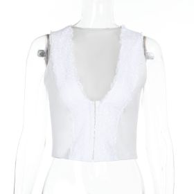 V-neck Lace-trimmed Hook-and-eye Crop-top Camisole For Spicy Girls (Option: White-M)