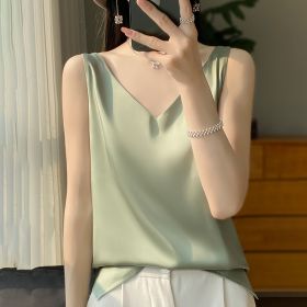 Sling Vest Inner Match Satin Silky Base Loose Sleeveless Top (Option: Grass Green-M)