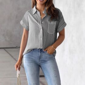 Loose-fitting Casual Short-sleeve Shirt (Option: Black-M)