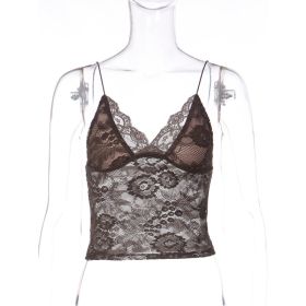New Sexy Sheer Lace-trimmed Camisole (Option: brown-L)