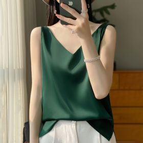 Sling Vest Inner Match Satin Silky Base Loose Sleeveless Top (Option: Dark Green-XXXL)