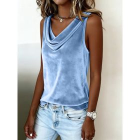 Womens Sleeveless V-Neck Velvet Vest (Option: Sky Blue-L)