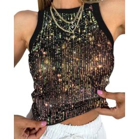 Sexy Cropped Sleeveless Sequin Leopard Print Vest (Option: Magic Color-2XL)