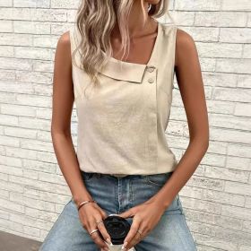 Multi-Color Casual Diagonal Collar Button Vest For Women (Option: Khaki-L)