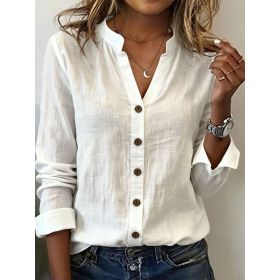 Casual Stand-collar Relaxed-fit Versatile Fashion-forward Shirt (Option: White-L)